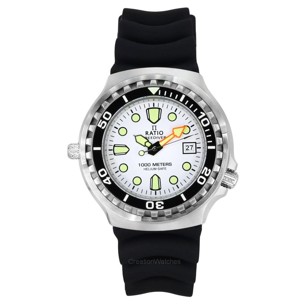 Брендовые часы  Joom Мужские часы Ratio FreeDiver Version 02 Helium Safe 1000M Sapphire Quartz White Dial 1038EF102V-WHT-V02 белый