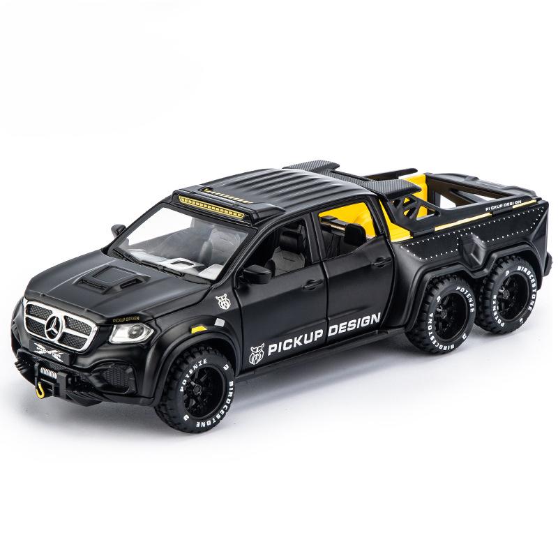 Совместимо для 1:28-масштабная модель автомобиля Benz Pickup X-Class, литая под давлением цинкового сплава, игрушечная машинка с откидной спинкой, звуком и светом для детей, мальчиков и девочек 1/28-21x8.5x5.5cm чёрный