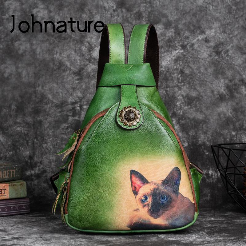 Johnature животные принты винтажный рюкзак из натуральной кожи для отдыха женская сумка на плечо из натуральной мягкой яловой кожи дорожные сумки серый