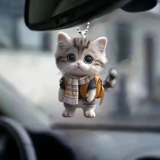 Подвесной кулон акриловый плоский мультяшный животное кошка автомобильный орнамент брелок кулон Рождество