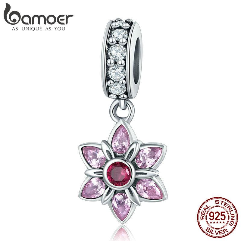 BAMOER 100% стерлингового серебра 925 пробы, розовый кристалл, весенний цветок, розовый CZ, подвеска, подходит для браслета-подвески SCC840