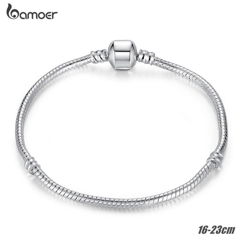BAMOER Металлический браслет для шармов со скрытой застёжкой 16cm серебряный