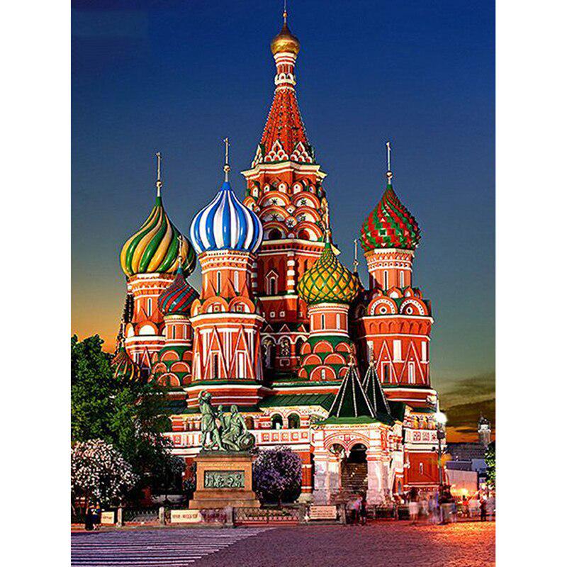 Алмазная картина, полная круглая Московская церковь, Алмазная мозаика, стразы, картина, вышивка, домашний декор 20X30CM