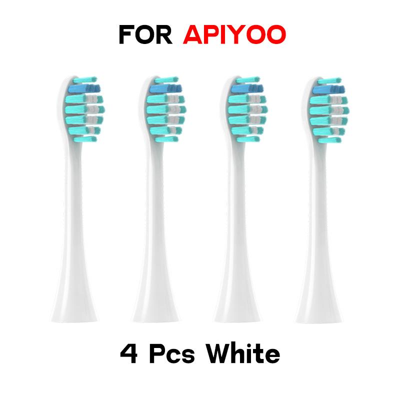 4 шт. сменные насадки для зубной щетки APIYOO P7/Y8/G7/SUP/T1 Sonic Tooth Soft DuPont BristleDeep Vacuum Cleaning Vacuum Pack Substitute Nozzles белый