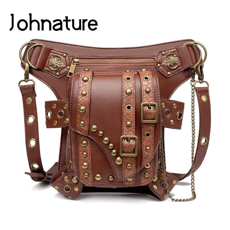 Поясная сумка в стиле стимпанк Johnature, женские сумки на плечо с цепочкой в ​​виде локомотива, многофункциональная сумка-мессенджер для мотоциклистов и байкеров коричневый