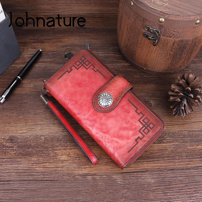 Johnature винтажные женские кошельки и кошельки из натуральной кожи, кошелек для телефона, повседневный мягкий кошелек из воловьей кожи, держатель для карт коричневый