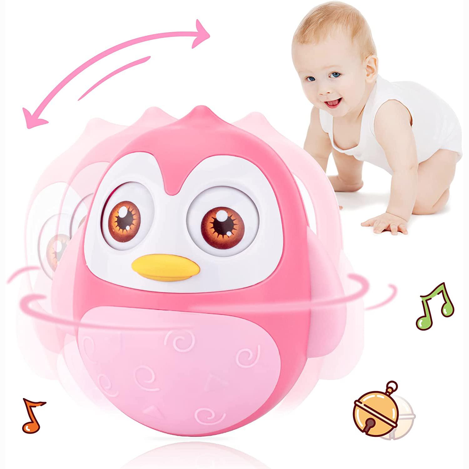 Музыкальные игрушки  Joom Игрушки для малышей Roly Poly от 6 до 12 месяцев, воблер на животике, воблер с пингвином, игрушки для маленьких мальчиков и девочек, подарки 13x12x10cm розовый