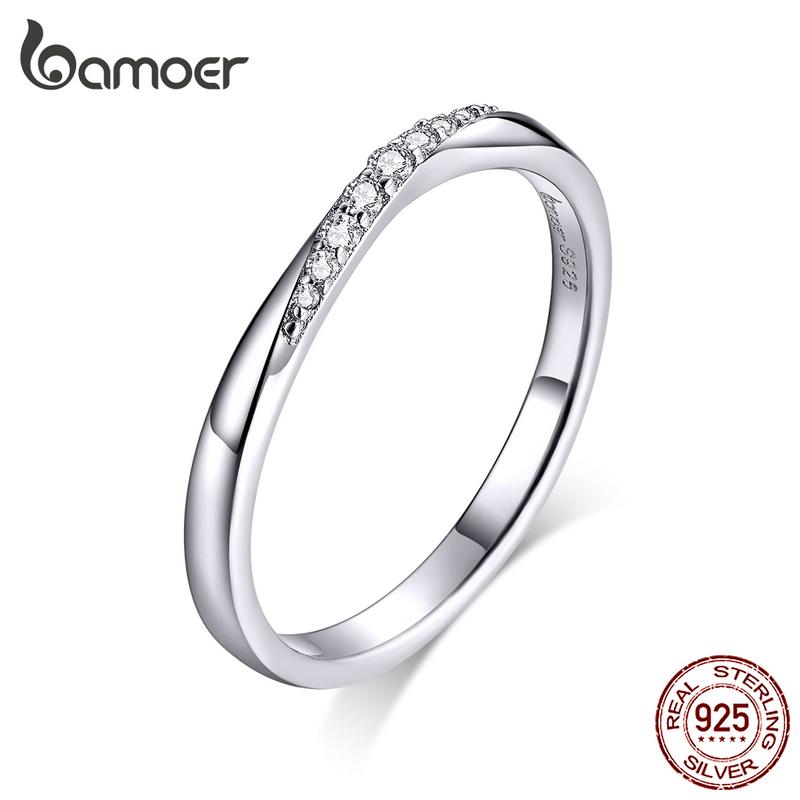 Кольца BAMOER из 100% стерлингового серебра 925 пробы с блестящим цирконием для женщин, простое кольцо на свадьбу и помолвку 6
