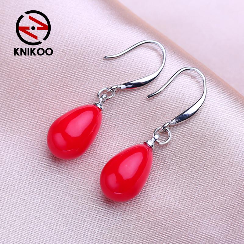 KNIKOO серьги-подвески для женщин, модные жемчужные серьги, ювелирные изделия для свадьбы, вечеринки, серьги с цветами, подарки красный