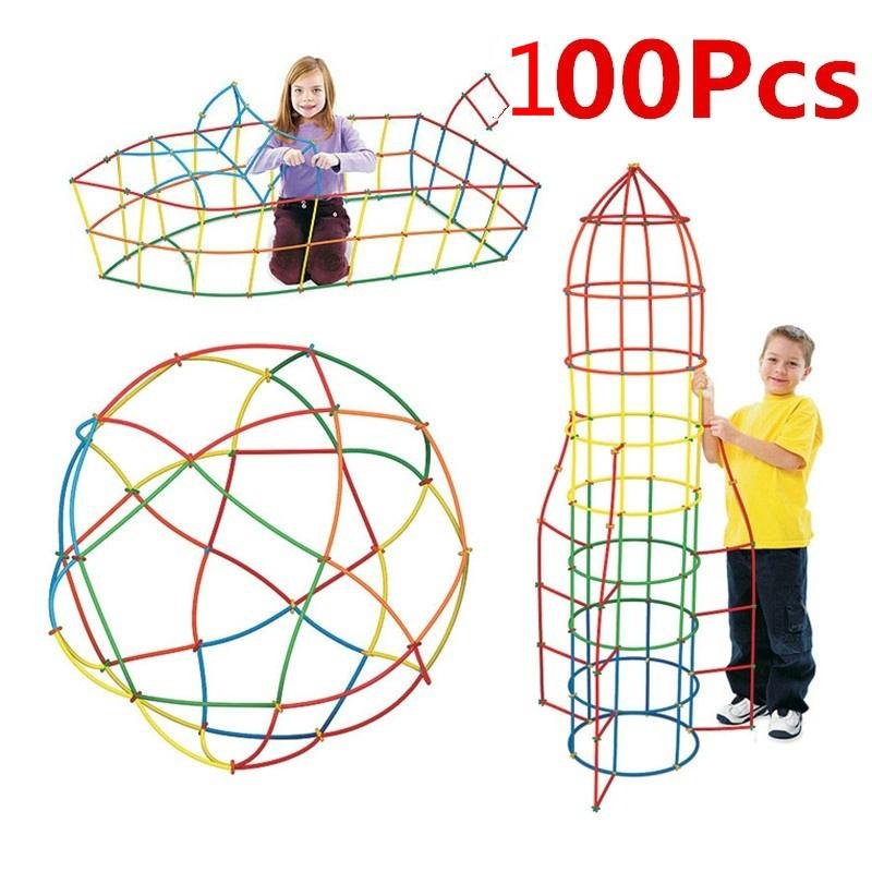   Joom 50/100 шт. пластиковые детские 4D соломенные строительные блоки, совместные игрушки для творческого развития 50pcs
