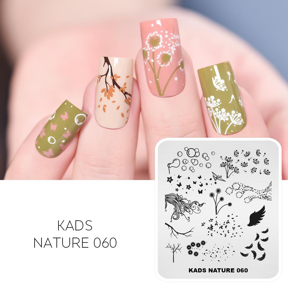 KADS пластины для штамповки ногтей Nature 060 одуванчик, пузырьковые листья, бабочка, маникюр, шаблон для штампа «сделай сам», ногти
