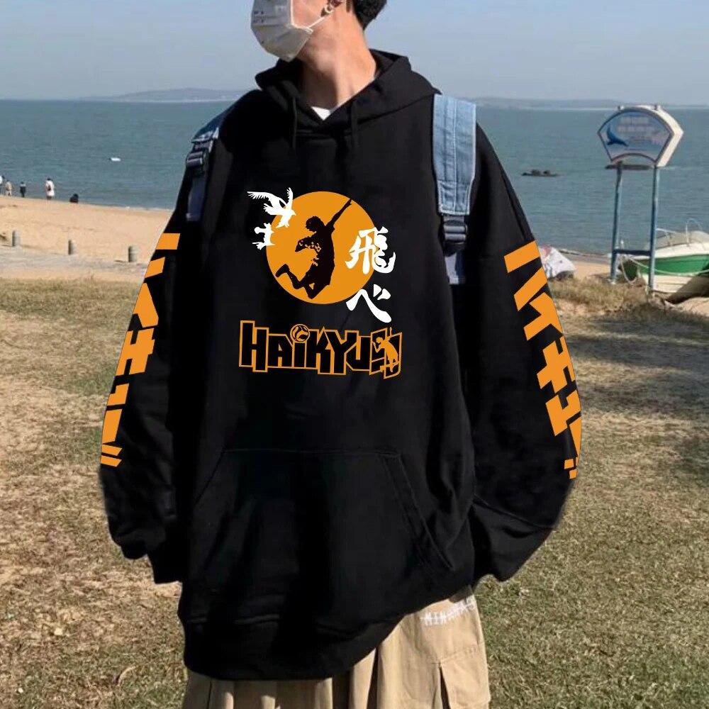 Haikyuu толстовка с капюшоном в стиле аниме Karasuno, свитшот большого размера для старшей школы, пуловер для женщин и мужчин, флисовая одежда для косплея M