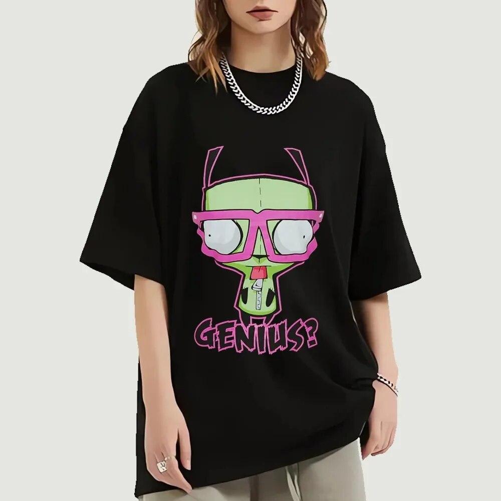 Футболка из 100% хлопка с принтом Invader Zim Girl Genius, женская футболка унисекс с короткими рукавами, футболка большого размера, летняя модная одежда, топы унисекс L