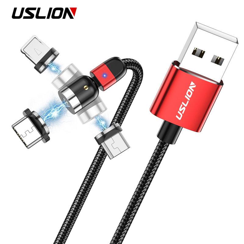 Магнитный кабель USLION, светодиодный нейлоновый кабель Micro USB Type C, зарядное устройство для Iphone, магнитный шнур USB-C Type-C 2M Type-C чёрный