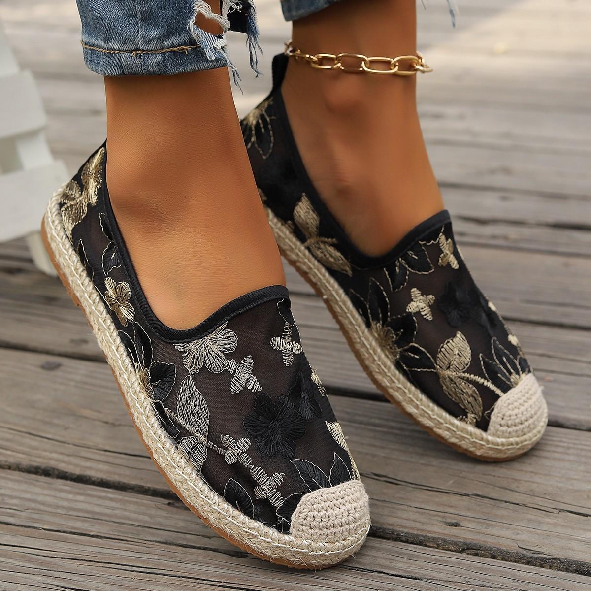 Модные женские туфли большого размера из серии Single Shoes 2024 года, летние новые женские туфли-лодочки с кружевной сеткой и плоским дном для рыбалки 36 бежевый