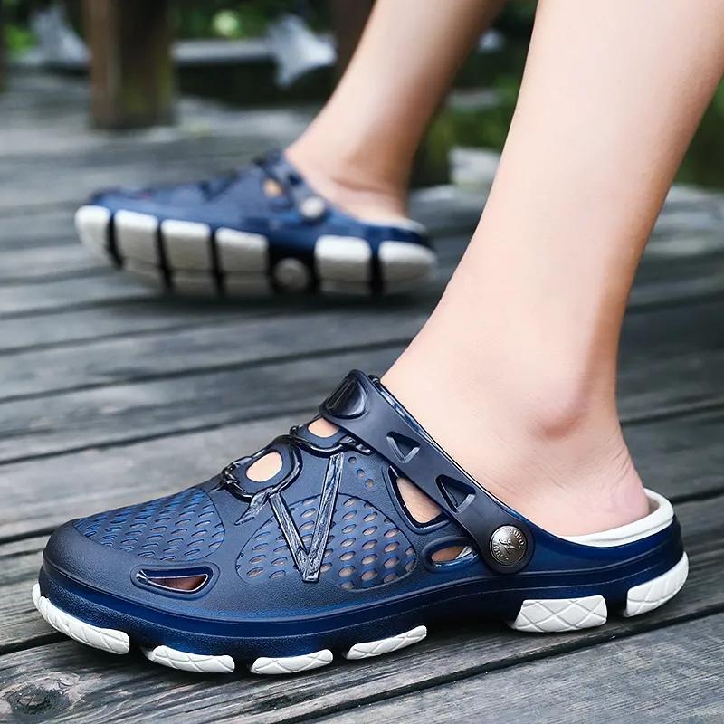 Сандалии и тапочки Baotou Hollow Jelly Shoes, нескользящая дышащая мужская пляжная обувь большого размера 40 синий
