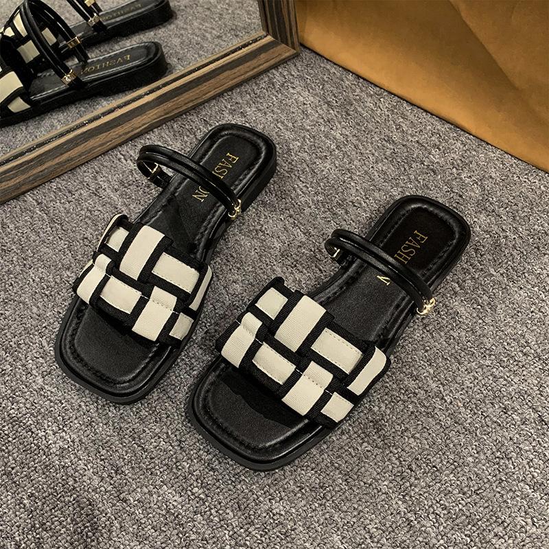 Модные плоские сандалии для женщин, летние сандалии Slip on Rome, женские уличные нескользящие тапочки с мягкой подошвой из парусины Sandalias Mujer 36 чёрный