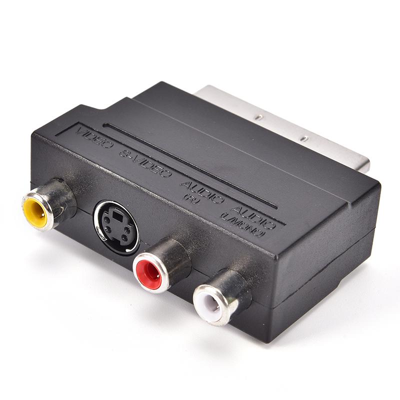 Блок AV-адаптера Scart на 3 Rca Phono Composite S-Video с переключателем входа/выхода, золотого цвета чёрный