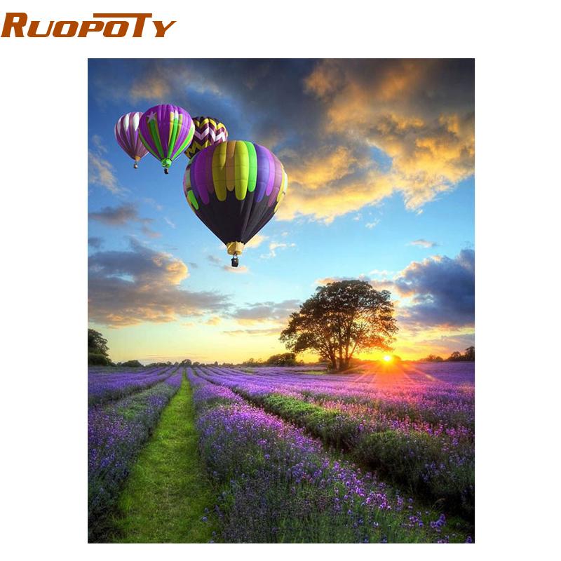 RUOPOTY Рамка Романтический воздушный шар DIY Наборы для рисования по номерам Пейзаж Современная настенная живопись на холсте Акриловая картина для домашнего декора 40x50CM NO Frame