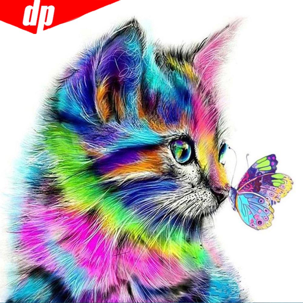 5D DIY Алмазная картина Полный круглый Алмазная вышивка Кошка Алмазная мозаика Горный хрусталь Фотографии 30x30CM