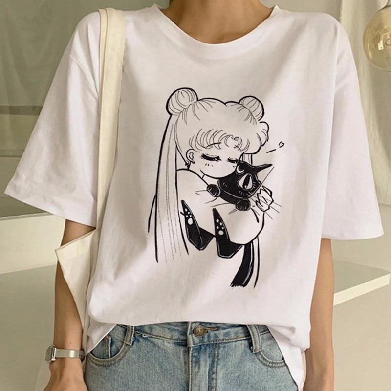 Футболка Sailor Moon Summer Fashion унисекс Harajuku с коротким рукавом, забавная футболка Ulzzang, милая L