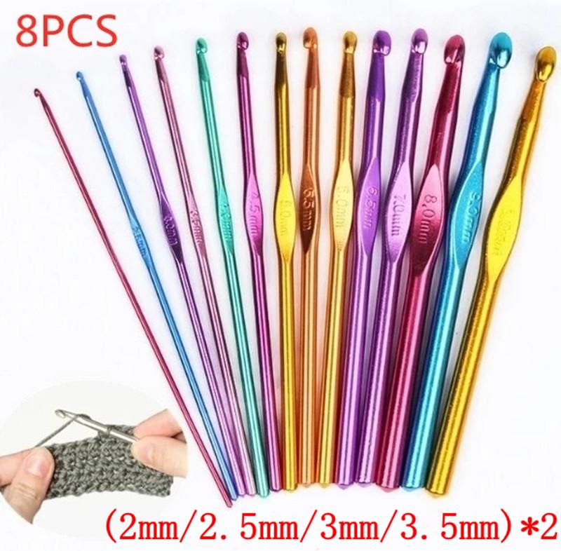 8PCS Алюминий оксид вязальные спицы Крючки для вязания крючком 8PCS