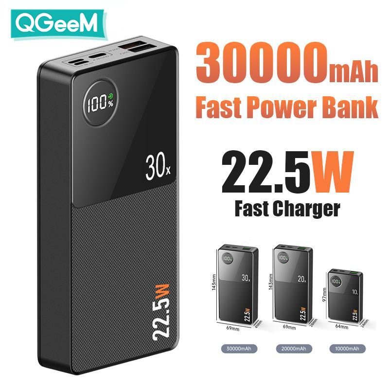 Внешние аккумуляторы Power Bank 30000 мАч PD 20 Вт/22,5 Вт, быстрая зарядка для Huawei P40 MacBook Pro Powerbank для iPhone 13 12 11 Samsung Xiaomi повербанк 10000mAh белый