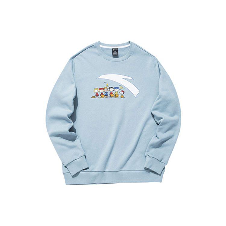 Anta X Snoopy, совместный бренд Life Series, свободный свитшот с круглым вырезом с мультяшным принтом, унисекс, синий 952139731-3 M