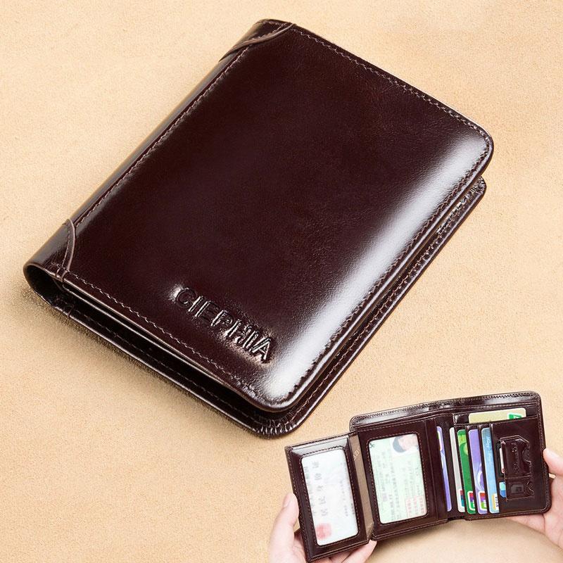 Классический стиль кошелек из натуральной кожи Rfid кошельки для мужчин тонкий короткий многофункциональный тройной держатель для карт мужской кошелек зажим для денег кофейный