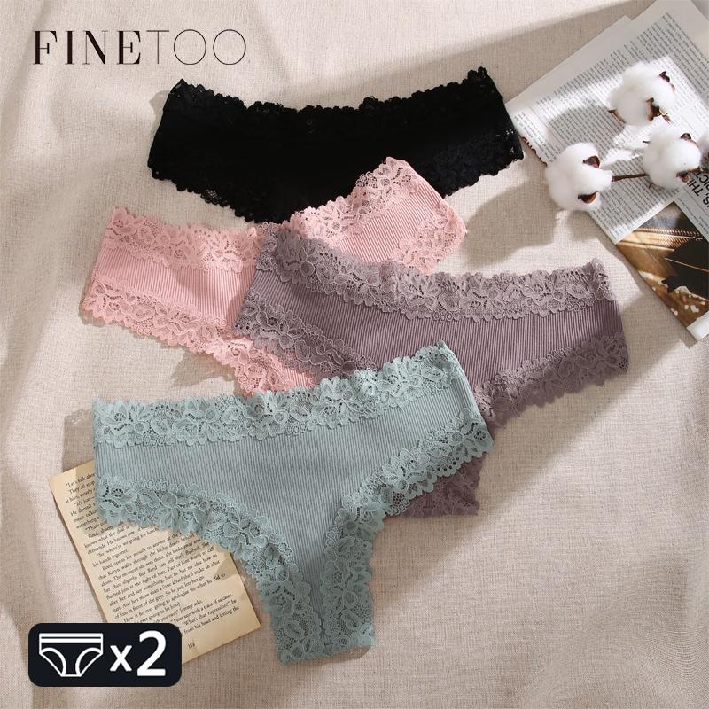 FINETOO, 2 шт., женское хлопковое нижнее белье, сексуальные кружевные трусики с цветочным принтом, удобное нижнее белье с низкой посадкой, эротическое бесшовное дышащее нижнее белье XL