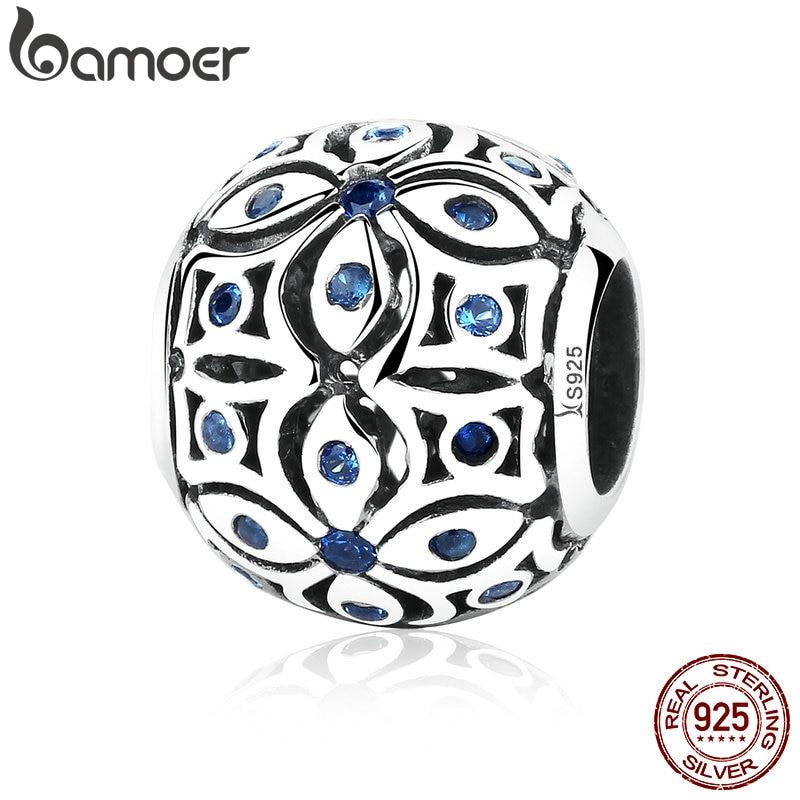 Подвески BAMOER из стерлингового серебра 925 пробы с синими кристаллами S925, подходят для браслетов и браслетов SCC059