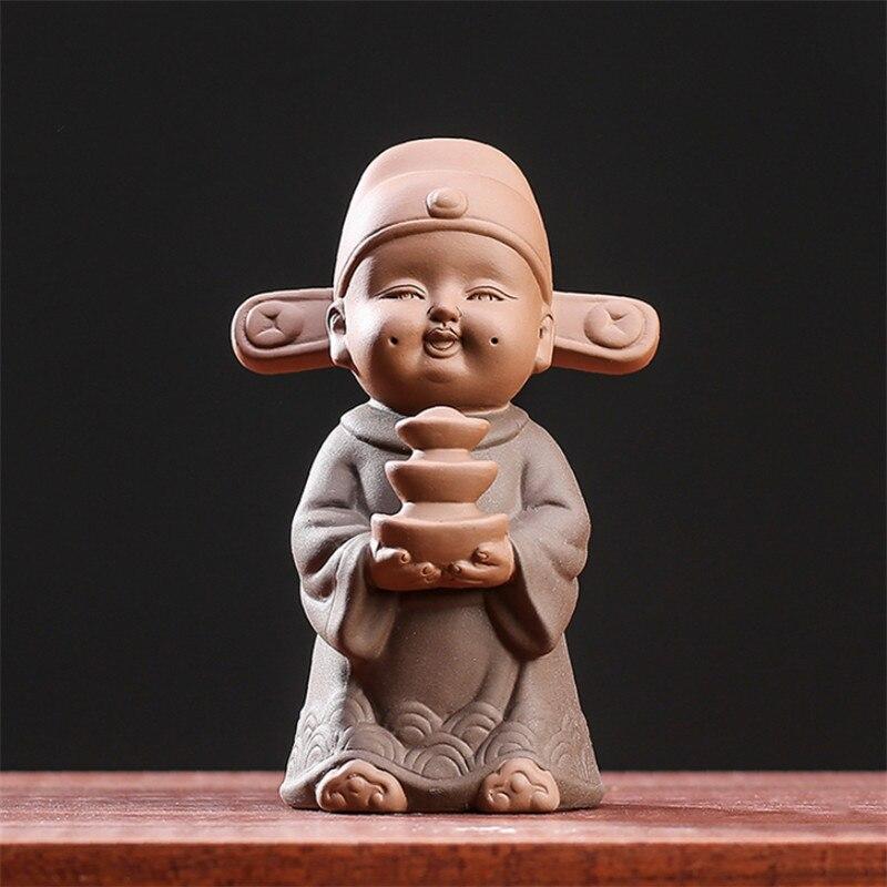 Фиолетовая глина Lucky God of Fortune, чайные домашние животные, керамика, ручные поделки, украшение для дома, офиса, рабочего стола, украшения для маленького мальчика