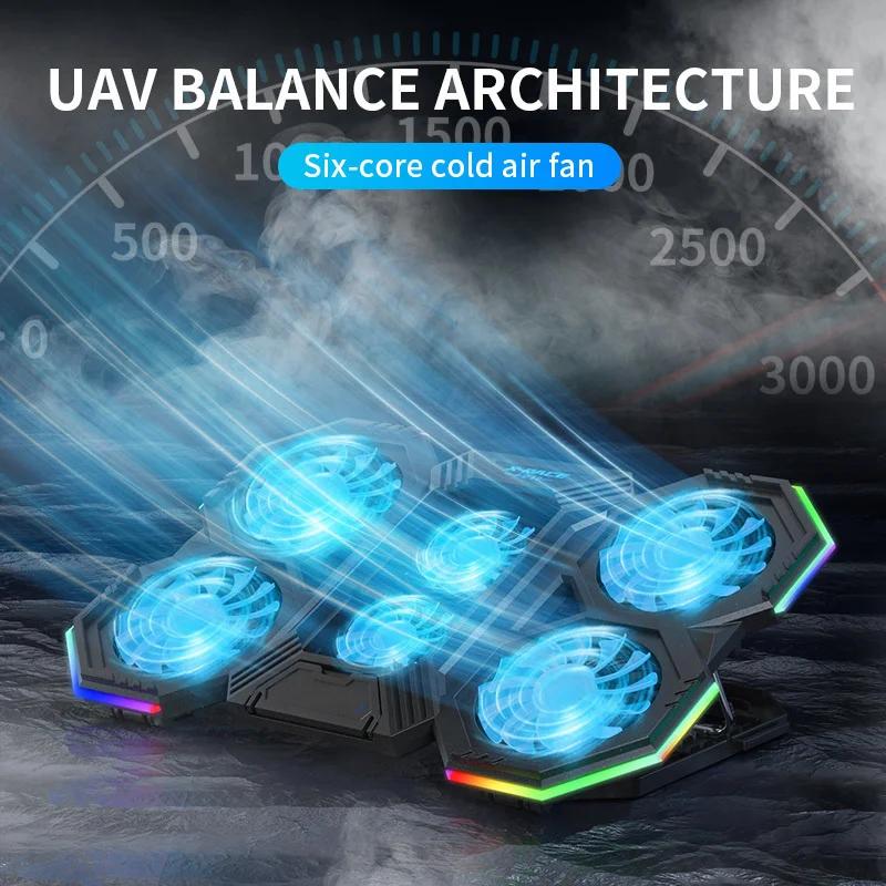 RGB игровая подставка для ноутбука с воздушным охлаждением, подставка для ноутбука с 6 вентиляторами, охлаждающий вентилятор, базовый костюм для ноутбука 12-17 дюймов