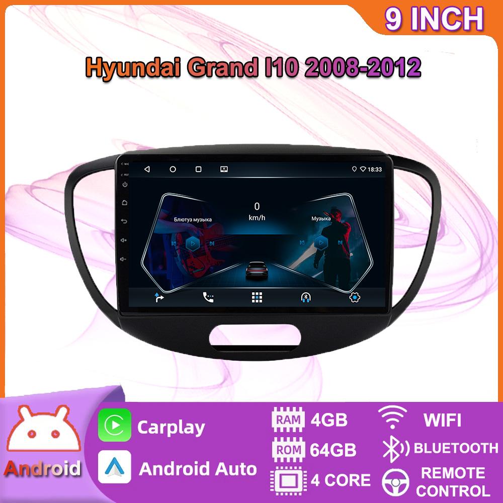 Беспроводная автомобильная магнитола на базе Android Carplay для Hyundai Grand I10 2008-2012, мультимедийный видеоплеер, GPS-навигация, WIFI, 4 + 64 ГБ 2+32GB