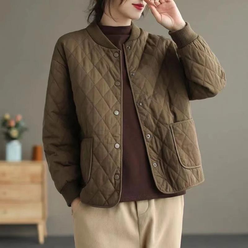 Женская хлопковая куртка Ling Grid Cotton с длинными рукавами, однотонное короткое свободное повседневное пальто в стиле Харадзюку для осени и зимы M чёрный