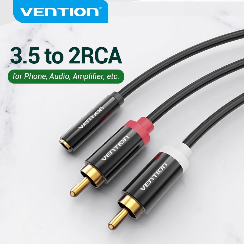 Кабель Vention RCA с разъемами 3,5 мм и 2RCA, стерео аудиокабель для домашнего кинотеатра, DVD, 1 м, 1,5 м, 2 м 1m чёрный