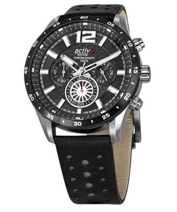 Мужские часы Westar Activ Chronograph с кожаным ремешком и черным циферблатом 90249SBN103 100M чёрный