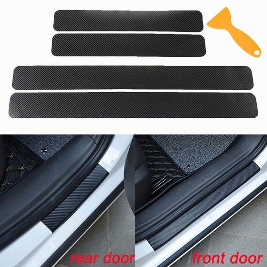 4Pcs 4D Carbon Fiber Авто Наклейки на пороги автомобиля против царапин Защитная крышка чёрный