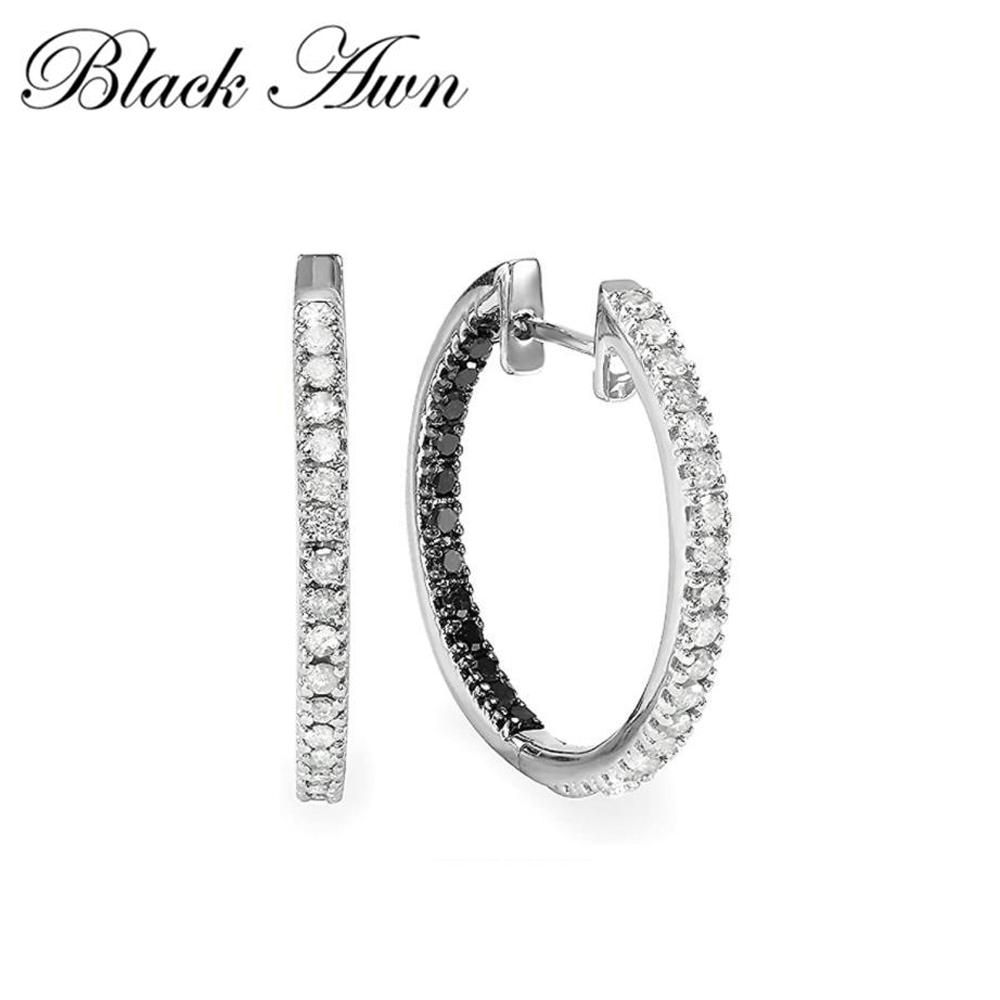 BLACK AWN Изысканные серьги-кольца, черные/белые серьги с камнями для женщин, серьги-кольца, ювелирные изделия