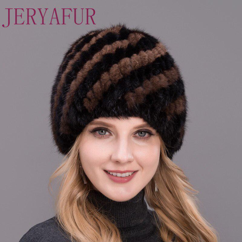 Женская вязаная шапка из меха норки JERYAFUR Модная лыжная шапка из меха лисы красный