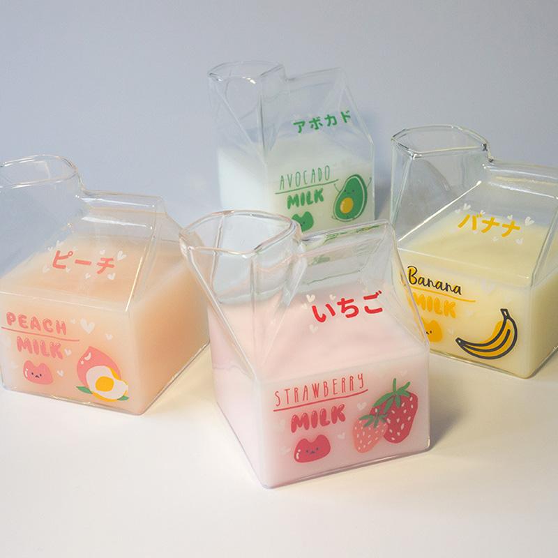 1 шт. милые квадратные чашки для завтрака Kawaii бутылка для молока картонная прозрачная винная емкость стекло