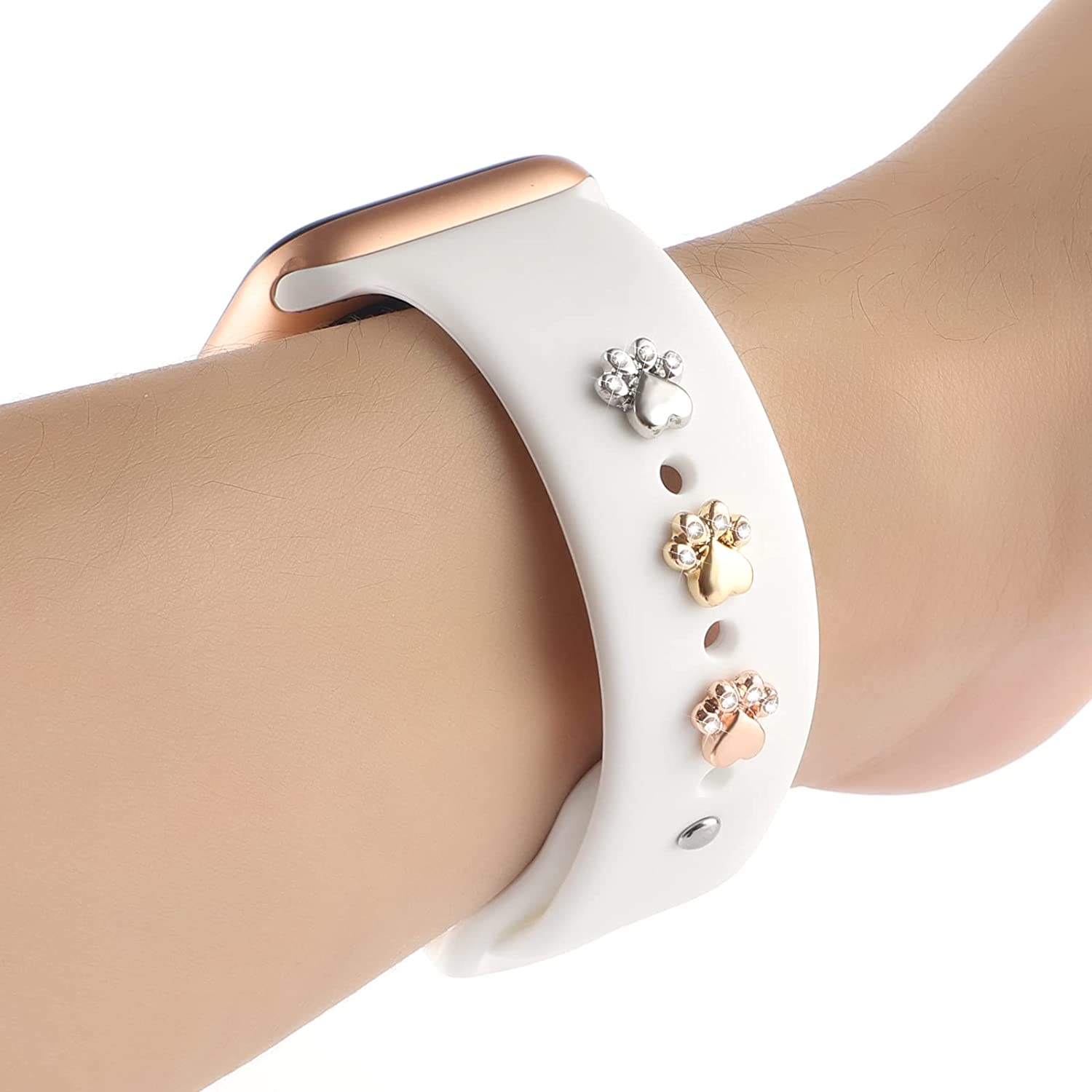 Звездный бриллиантовый декор, кольцо для ногтей для Apple Watch, ремешок с орнаментом, подвески, браслет, металлическая заклепка, силиконовый ремешок, аксессуары для iwatch