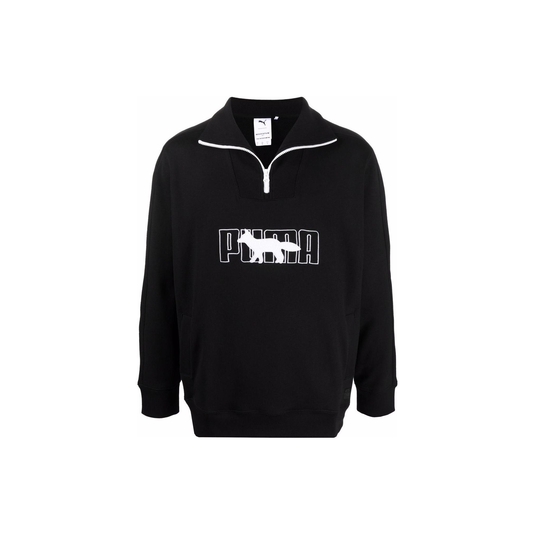 Puma X Maison Kitsune Collaborative Logo Print Толстовка с молнией до половины, мужские топы, черный 532322-01 XXS