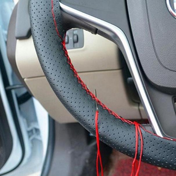 Полезный DIY искусственная кожа мягкая крышка рулевого колеса автомобиля с иглами и нитью 40cm чёрный/красный