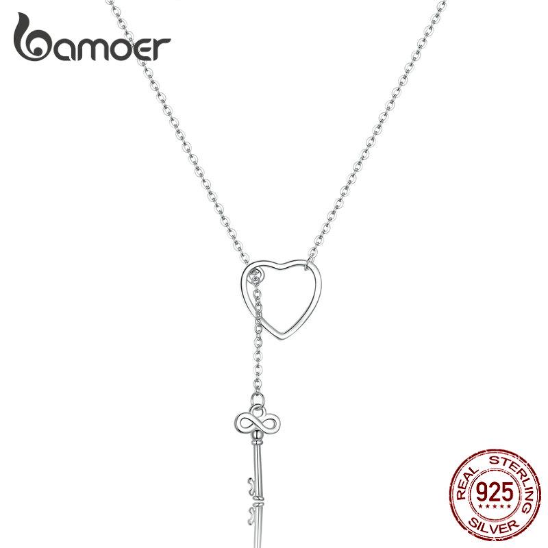 Ожерелья и подвески из стерлингового серебра 925 пробы BAMOER Sweet Key of Heart Lock Link SCN107