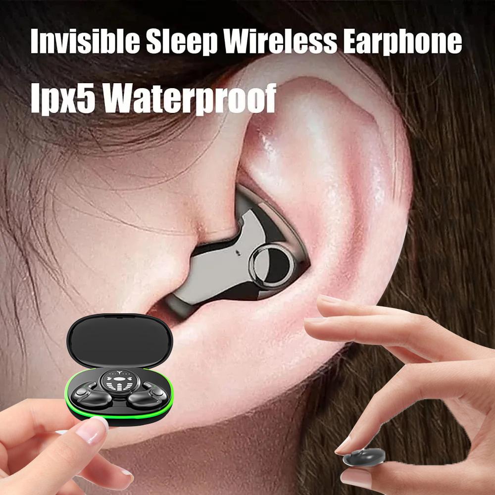 Невидимые наушники для сна, беспроводные наушники Bluetooth 5,3, IPX5, водонепроницаемые наушники с шумоподавлением, гарнитуры с сенсорным управлением чёрный