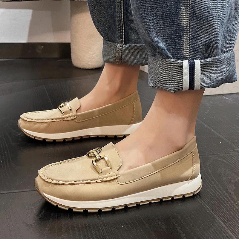 мода 2024Женские мокасиныЖенские кожаные туфли Slipony Низкие каблуки Chaussures Femme Повседневные балетки Туфли Женские мокасины 36 бежевый