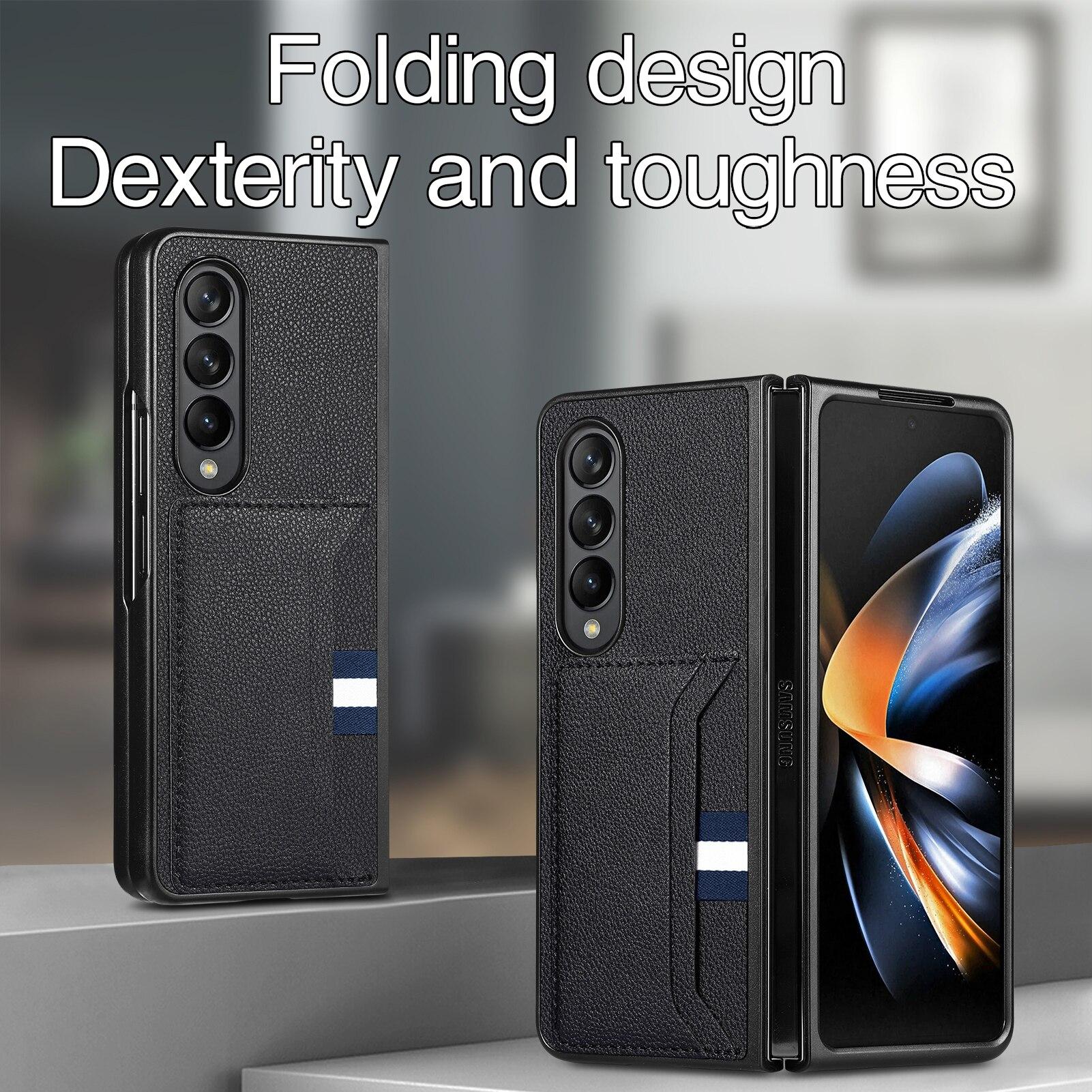 Для Samsung Fold4 матовый кожаный складной чехол с защитой от падения для Samsung Galaxy Z Fold 4 Fold3 Fold4 Fold2 Fold 3 2 5G Чехлы for Samsung Z Fold 4 чёрный