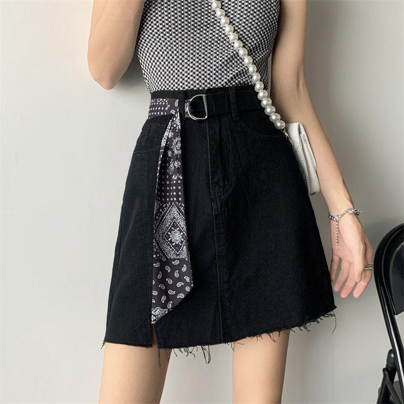 Юбка-трапеция Модная тенденция Y2k Jean Summer Ins Design Sense Slit Высокая талия Джинсовая короткая юбка Женская универсальная тонкая сумка на бедре L синий