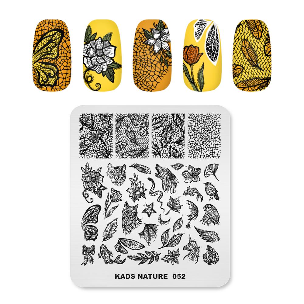 Пластины для штамповки KADS Nature 052, штамп для дизайна ногтей, шаблон для дизайна листа с изображением животных